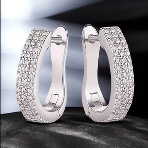 Women’s Elegant 925 Sterling Silver CZ Pave Hoop Earrings - NWT